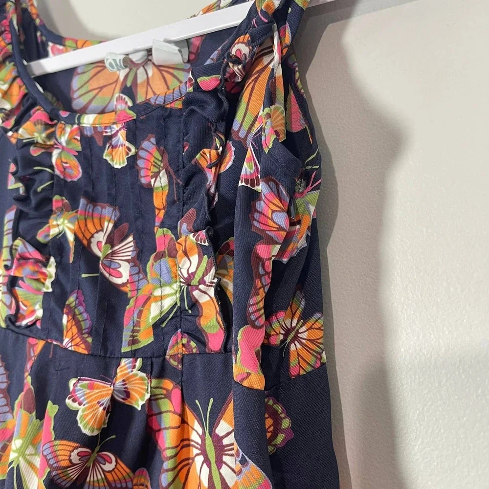 Old Navy Dress Girls 12 Blue‎ Orange Butterfly Sleeveless Ruffles Spring Y2K